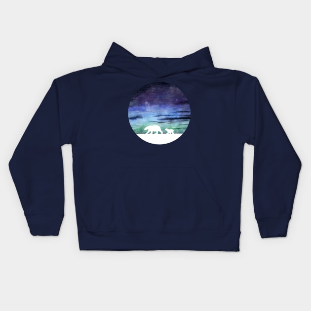 Aurora borealis and polar bears (white version) Kids Hoodie by Savousepate